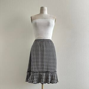 Vintage Max Studio black cream floral ruffle mini skirt